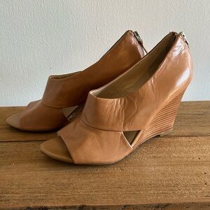 Franco Sarto Tan Leather Peep-Toe Heels